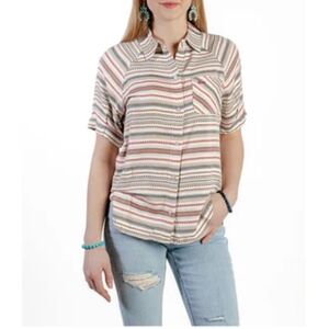 Cruel Denim Short Sleeve Button Up . Soft With Single Pocket. Embroidered Logo.